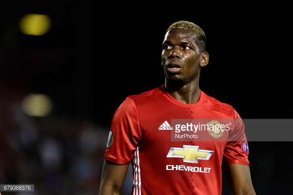 Paul Pogba midfielder of Manchester United (6) during the UEFA Europe League Round of 2 first leg match between Celta de Vigo and Manchester United at Balaidos Stadium on May 4, 2017 in Vigo, Spain. | (Photo by Jose Manuel Alvarez Rey/NurPhoto via Getty Images)