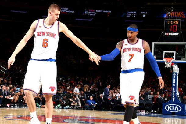 Kristaps Porzingis e Carmelo Anthony. Fonte Immagine: slamonline.com