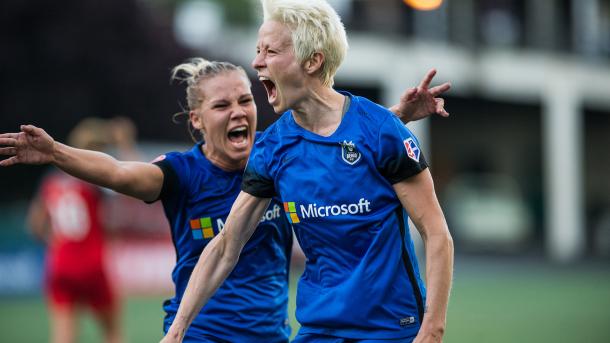 Megan Rapinoe (right) scored a brace in Seattle's last match | Source: NWSL Soccer