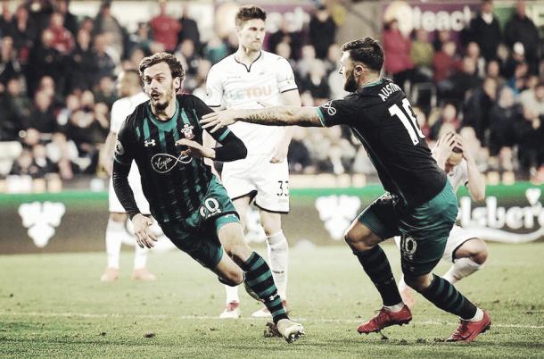 Gabbiadini celebrando su gol en cancha del Swansea | Fuente: Southampton
