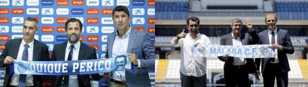 Quique Sánchez Flores y Juande Ramos en sus presentaciones | Foto: RCD Espanyol y Málaga CF