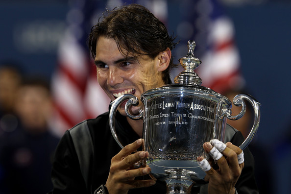 Nadal holding his first US Open title in 2010 after defeating Djokovic in 4 sets (Photo by Clive Brunskill / Getty Images)