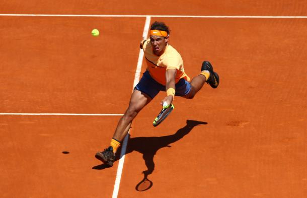 Rafael Nadal in action in Monte Carlo today. Photo Courtesy: Reuters.