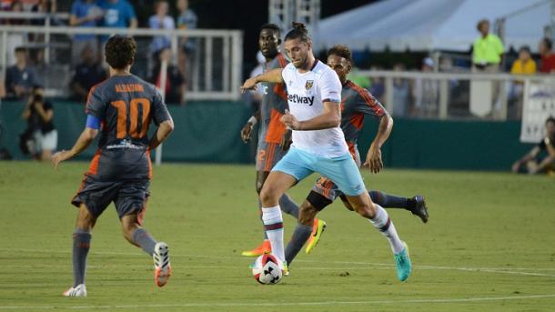 Above: Andy Carroll in action for West Ham in their 2-2 draw with the Carolina RailHawks | Photo: whufc.com 