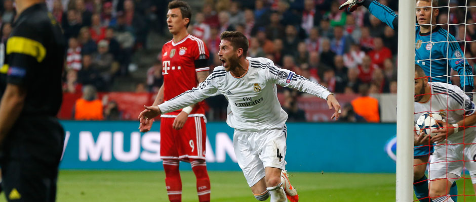Ramos celebra uno de los goles del 0-4 al Bayern. Fuente: Real Madrid