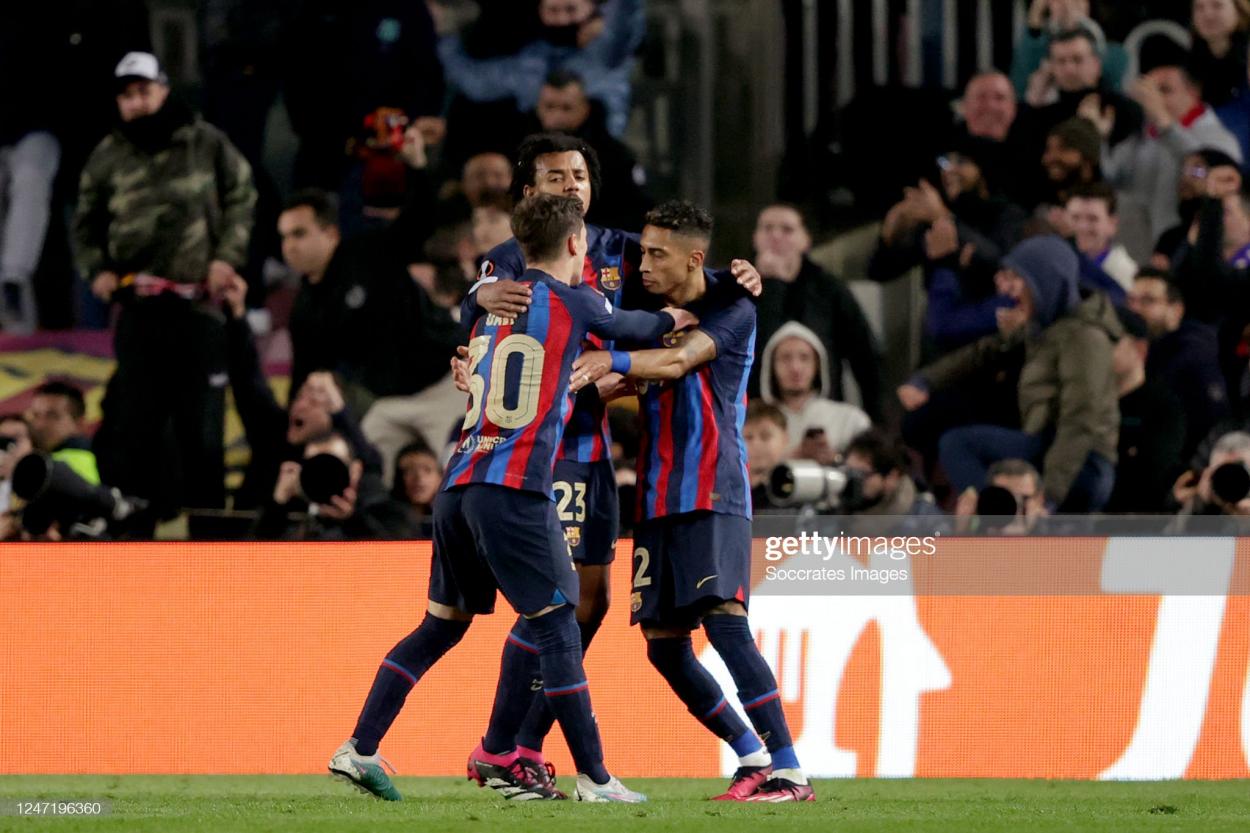 Raphinha celebrating Barcelona's equaliser. (Photo by David S. Bustamente/Soccrates/Getty Images)