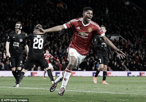 Rashford scored twice against FC Midtjylland on his debut (photo source: getty)