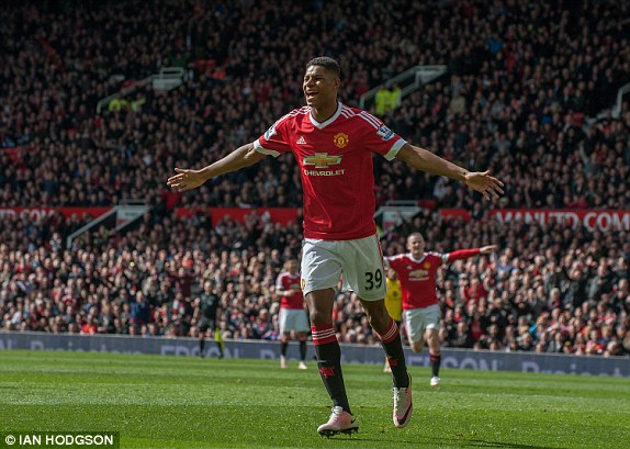 Rashford celebrates on a sunny day at Old Trafford (photo: Ian Hodgson)