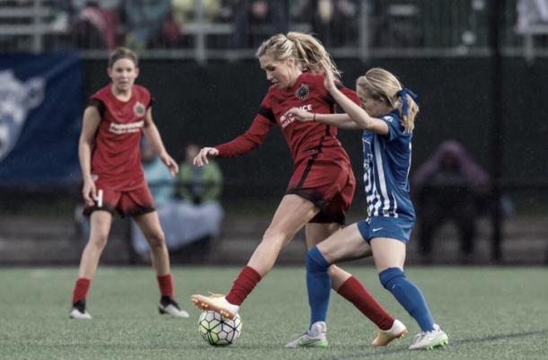 Ratcliffe (right) as she competes for Allie Long (center) for the ball in a season match. Source: Excelle Sports  Jump   Mark as read (esc)Mark as read Channel #nwsl-vavel-ready2go