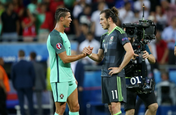 Ronaldo (left) and Bale (right) shake hands at the full-time whistle, as Wales were knocked out by the eventual winners. | Photo: Getty