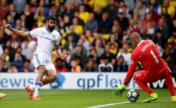 Costa gives Chelsea a late win at Vicarage Road. | Image source: Premier League.