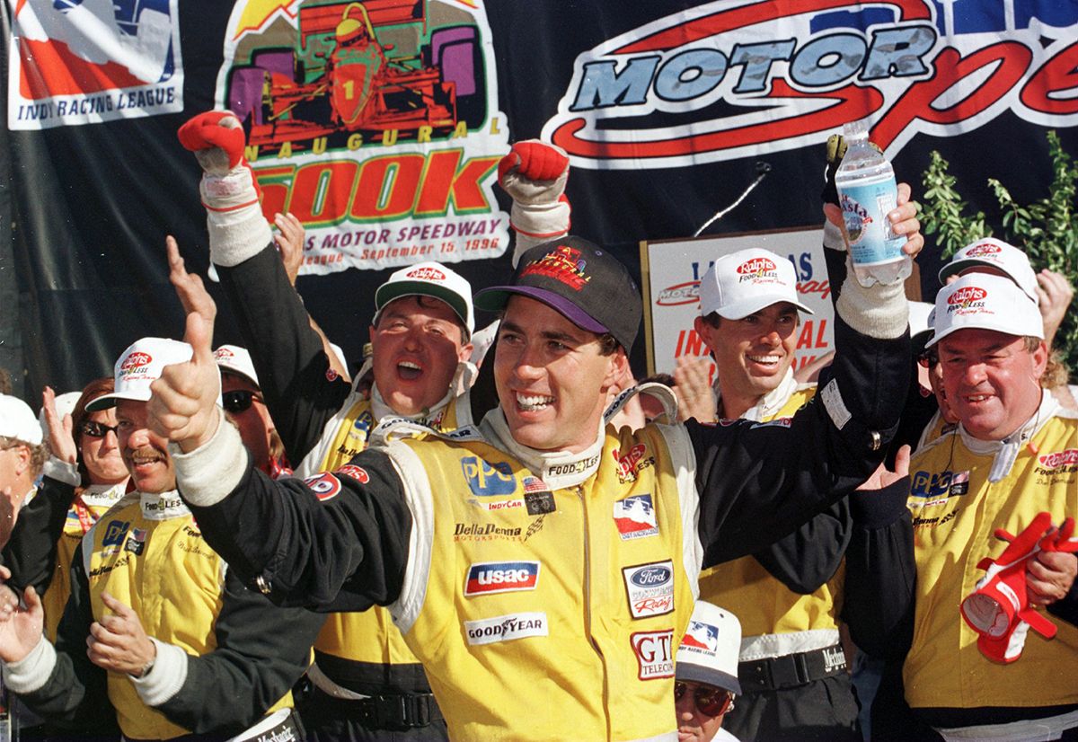 Richie Hearn celebrating winning the 1996 500K at Las Vegas Motor Speedway Photo credit: lvmotorspeedway.wordpress.com