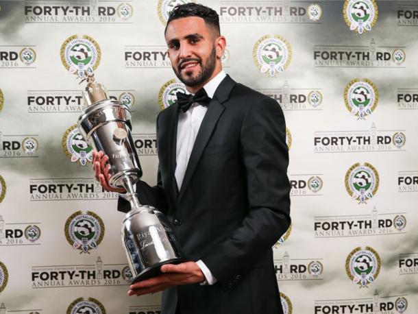 Riyad Mahrez celebrates being named PFA Player of the Year. (Picture: Getty Images)