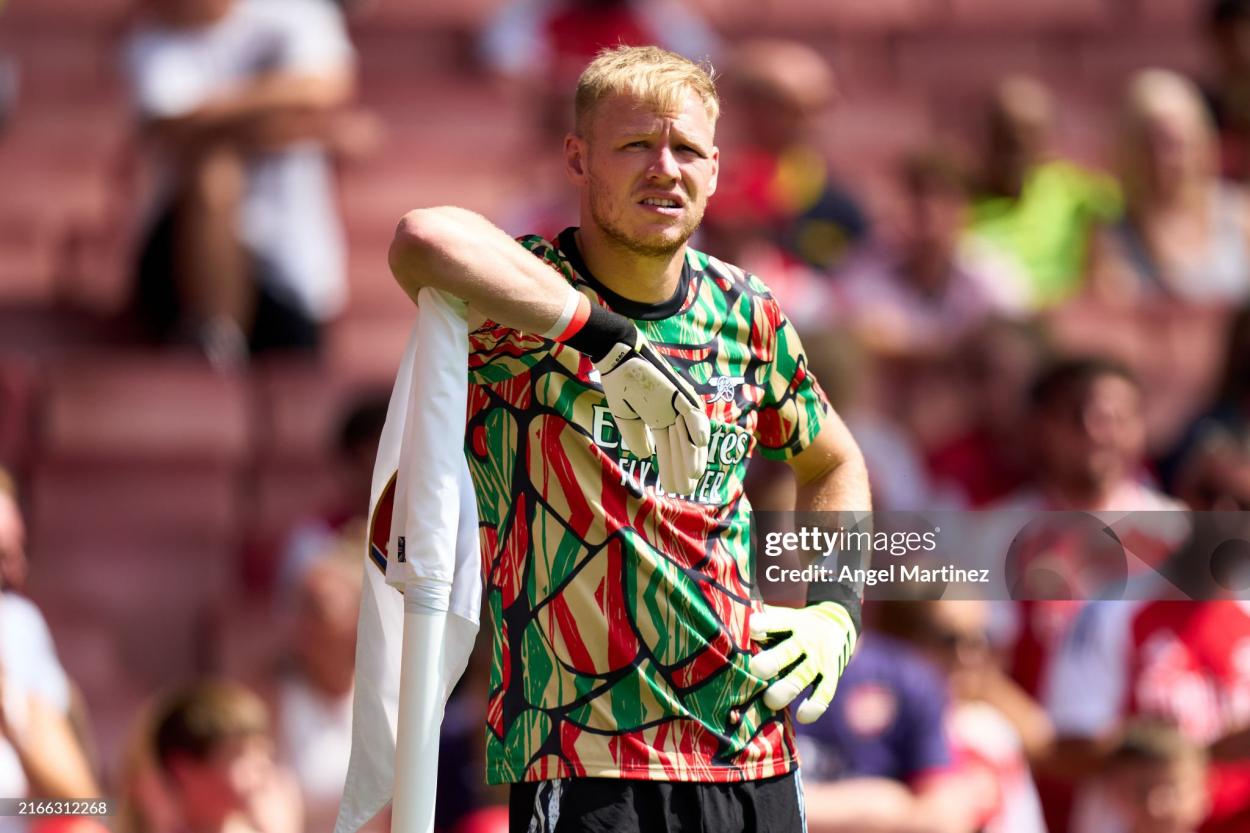 Ramsdale warming up for Arsenal - (Photo by Angel Martinez/Getty Images)