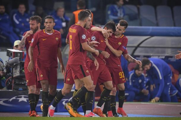 Los romanos celebrando un gol en el AS Roma 3-0 Chelsea / Foto: AS Roma