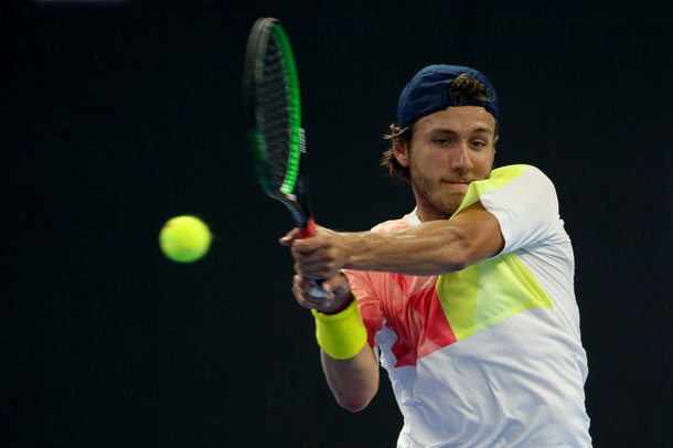 Pouille in his second round match (Photo by Emmanuel Wong/Getty Images)