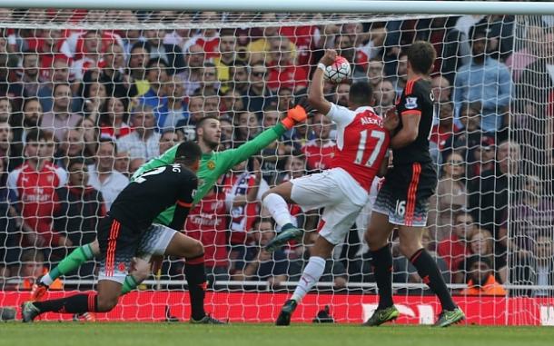 Alexis Sanchez scoring Arsenal's third goal in the 3-0 against Manchester United in October