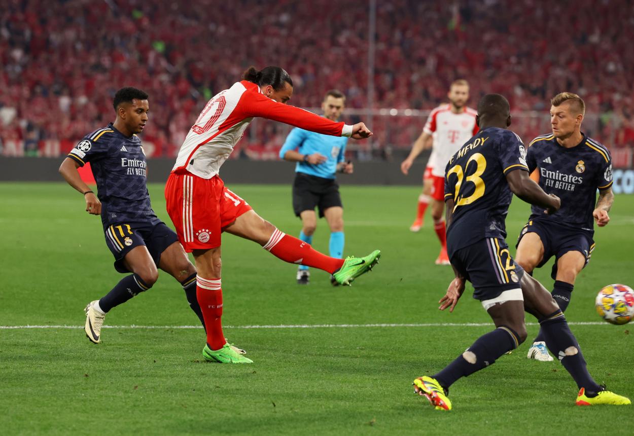Leroy Sané dispara y anota ante el Real Madrid. Fuente: Getty Images