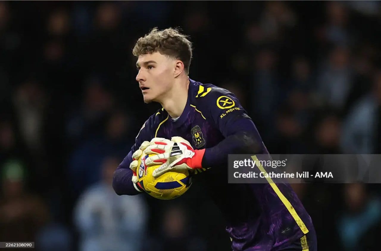 Carl Rushworth vs Middlesbrough for Coventry City in February 2026 (Photo by Catherine Ivill - AMA via Getty Images)