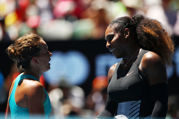 Williams and Strycova shake hands at the net (Photo by Clive Brunskill / Getty Images)