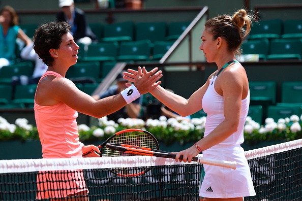 The two players met at this stage at the US Open last year which Halep won (Photo by Francois Xavier Marit / Getty)