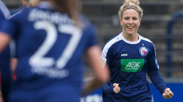 Svenja Huth celebrates her goal against Jena | Source: rbb-online.de