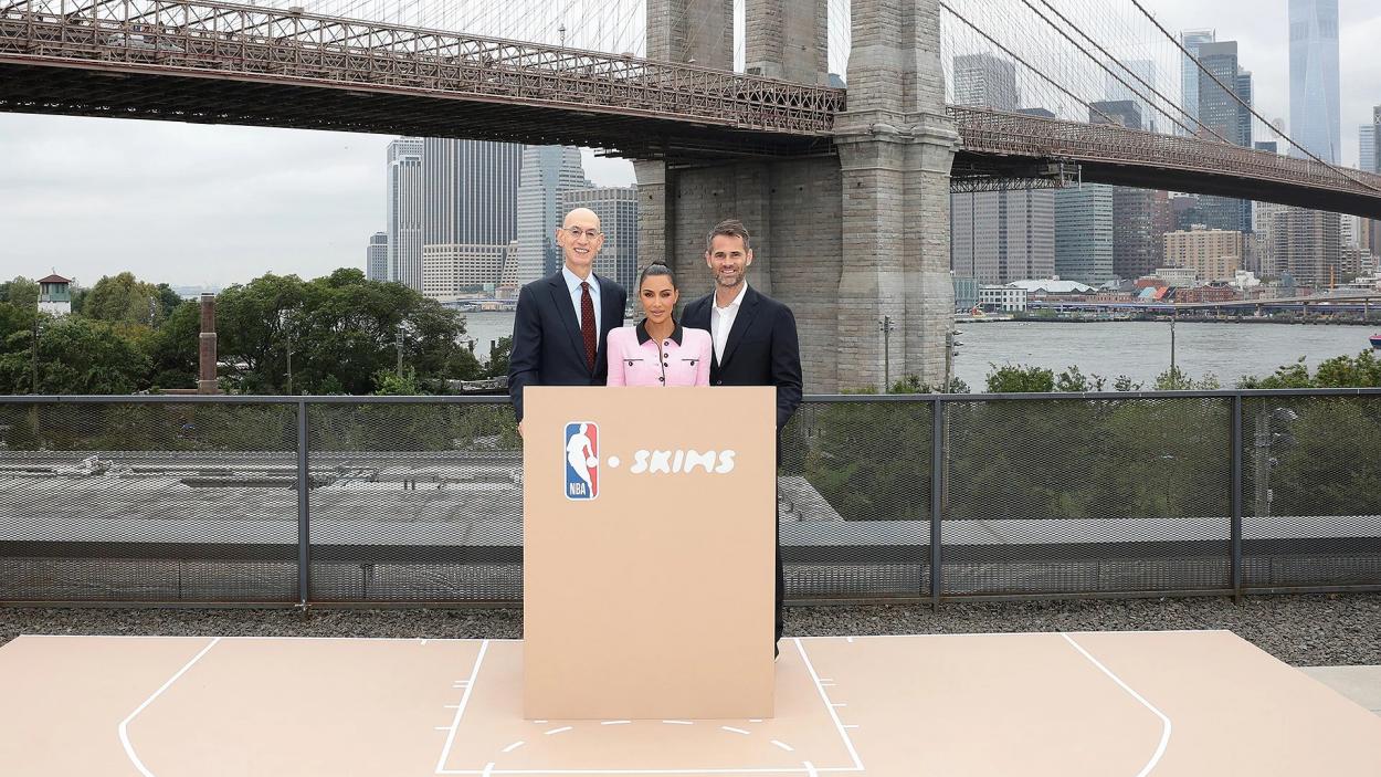NEW YORK, NEW YORK – SEPTEMBER 28: (L-R) Adam Silver, Kim Kardashian and Jens Grede attend SKIMS Photo Opp with Kim Kardashian and NBA on September 28, 2023 in New York City. (Photo by Dimitrios Kambouris/Getty Images for SKIMS)