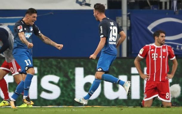 L'esultanza di Zuber e Uth in occasione del 2-0