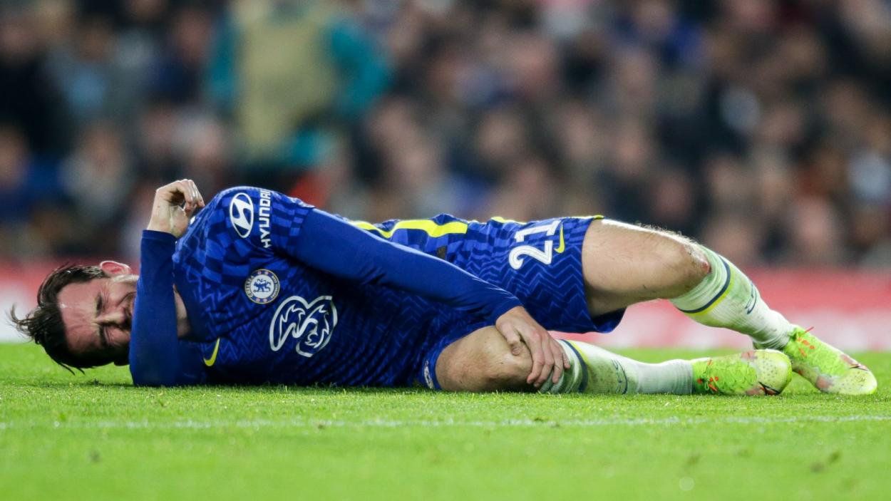 Chilwell lamentándose de una lesión / Fuente: Chelsea