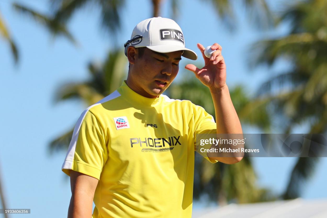 Taiga Semikawa of Japan reacts on the 18th green during the final round of the Sony Open in Hawaii at Waialae Country Club on January 14, 2024 in Honolulu, Hawaii. (Photo by Michael Reaves/Getty Images)