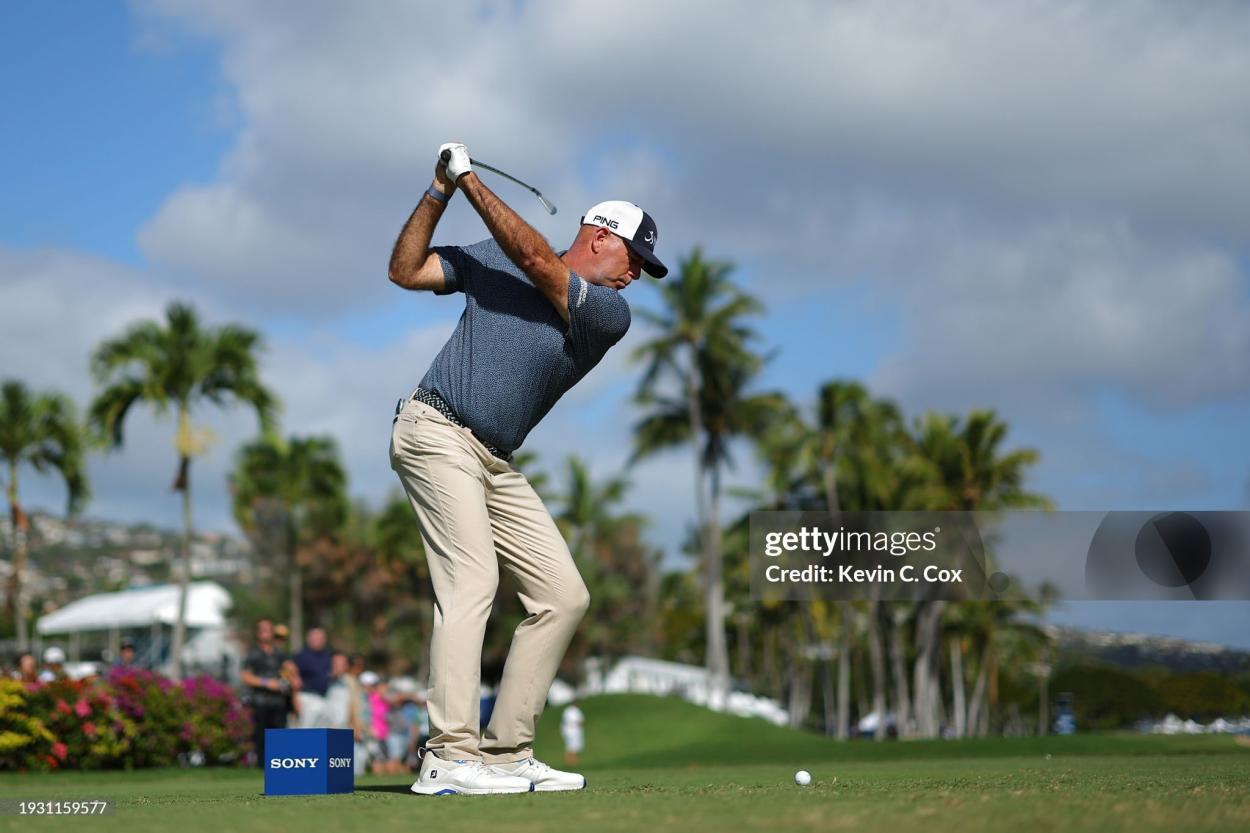  Stewart Cink of the United States plays his shot from the tenth tee during the third round of the Sony Open in Hawaii at Waialae Country Club on January 13, 2024 in Honolulu, Hawaii. (Photo by Kevin C. Cox/Getty Images)
