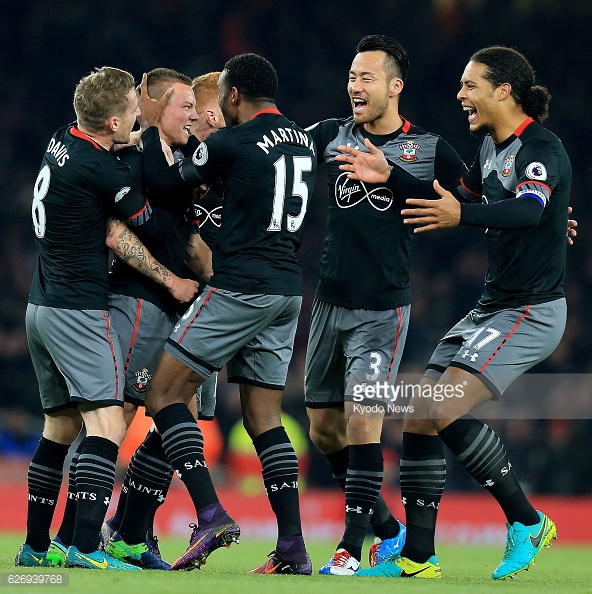 Celebración de los saints en su victoria ante el Arsenal | Foto: Getty Images