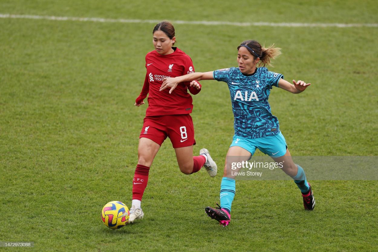 Tottenham's last league game against Vicky Jepson's former club, Liverpool, on March 12, 2023. (Photo by Lewis Storey/Getty Images)