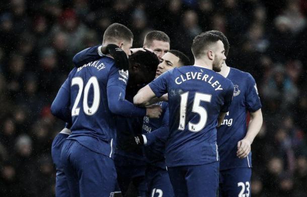 Everton celebrate one of their goals against Stoke City at the weekend. | Image: Liverpool Echo