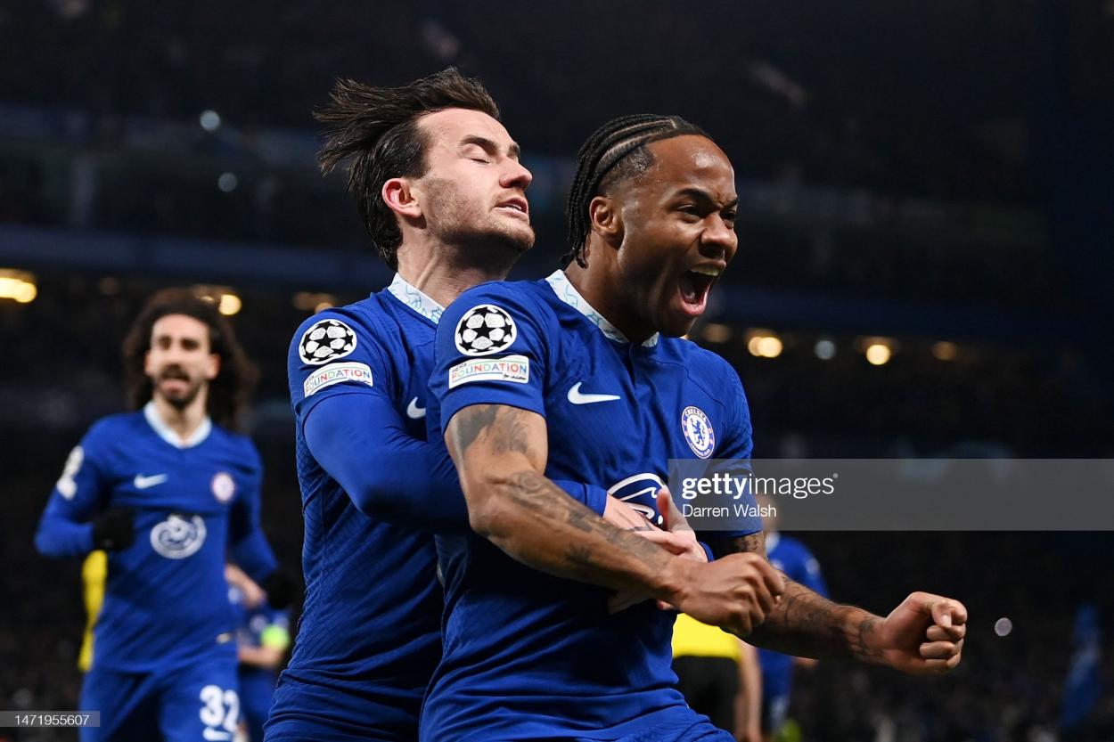 <strong><a  data-cke-saved-href='https://www.vavel.com/en/football/2023/02/26/premier-league/1138965-four-things-we-learnt-from-chelseas-defeat-at-tottenham.html' href='https://www.vavel.com/en/football/2023/02/26/premier-league/1138965-four-things-we-learnt-from-chelseas-defeat-at-tottenham.html'>Raheem Sterling</a></strong> celebrates after opening the scoring against <strong><a  data-cke-saved-href='https://www.vavel.com/en/international-football/2022/09/15/champions-league/1123364-bellingham-puts-forward-case-for-england-starting-berth.html' href='https://www.vavel.com/en/international-football/2022/09/15/champions-league/1123364-bellingham-puts-forward-case-for-england-starting-berth.html'>Borussia Dortmund</a></strong>. (Photo by Darren Walsh/Chelsea FC via Getty Images)