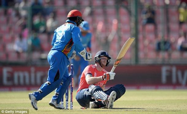 Ben Stokes collapses to the floor after getting out (photo: Getty Images)