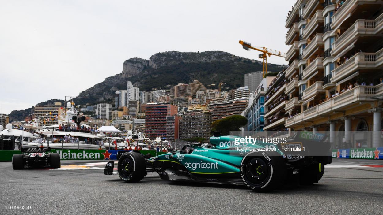 MONTE-CARLO, MONACO - MAY 28: <strong><a  data-cke-saved-href='https://www.vavel.com/en/motorsports/2023/04/02/formula-1/1142600-alonso-it-was-a-roller-coaster-of-emotions.html' href='https://www.vavel.com/en/motorsports/2023/04/02/formula-1/1142600-alonso-it-was-a-roller-coaster-of-emotions.html'>Lance Stroll</a></strong> of Canada driving the (18) <strong><a  data-cke-saved-href='https://www.vavel.com/en/motorsports/2023/04/02/formula-1/1142596-australia-grand-prix-verstappen-wins-chaotic-albert-park-race.html' href='https://www.vavel.com/en/motorsports/2023/04/02/formula-1/1142596-australia-grand-prix-verstappen-wins-chaotic-albert-park-race.html'>Aston Martin</a></strong> AMR23 Mercedes on track during the F1 Grand Prix of Monaco at Circuit de Monaco on May 28, 2023 in Monte-Carlo, Monaco. (Photo by Rudy Carezzevoli - Formula 1/Formula 1 via Getty Images)