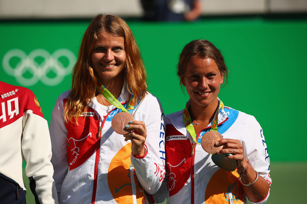 Strycova and Safarova posing with their bronze medals (Photo by Clive Brunskill / Getty Images)