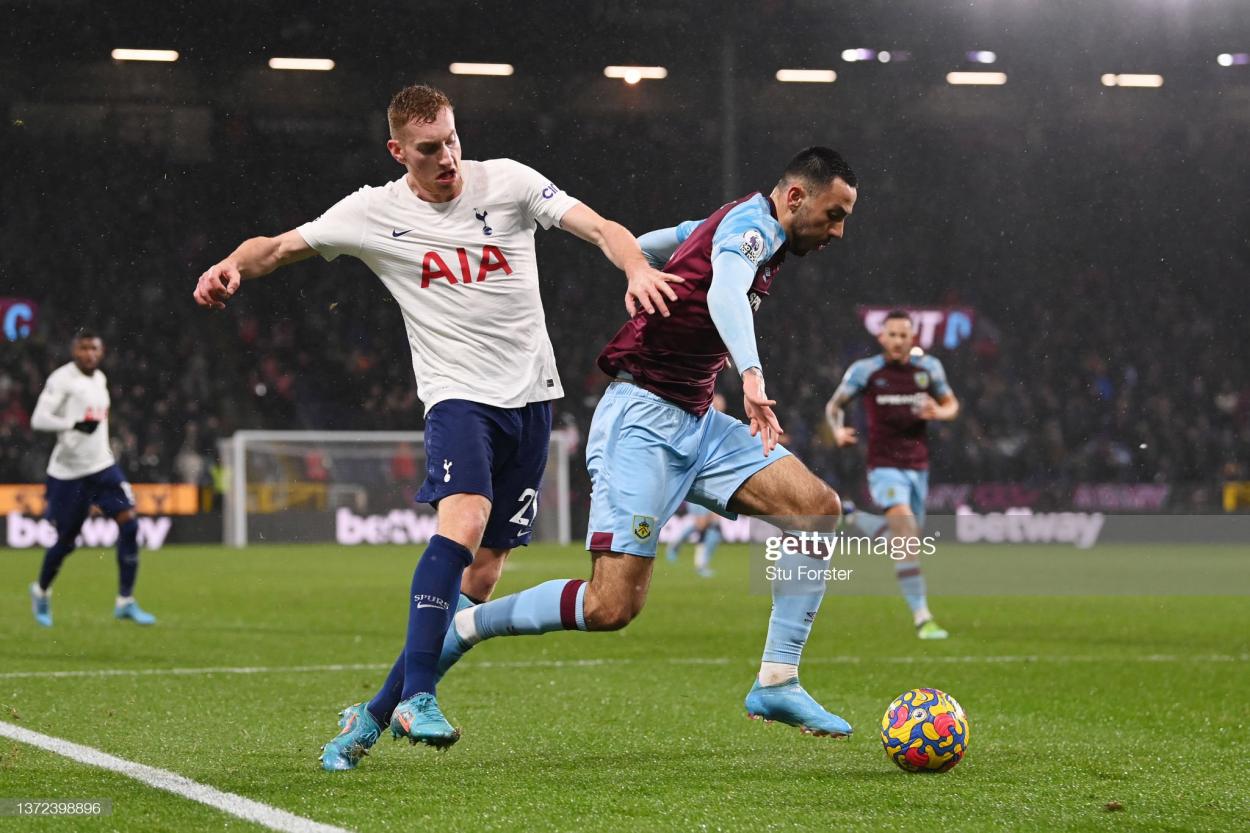 Dwight McNeil takes on Dejan Kulusevski: Stu Forster/GettyImages