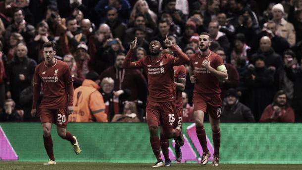 Daniel Sturridge celebrates scoring against Manchester United in the Europa League | Photo: 90min.com