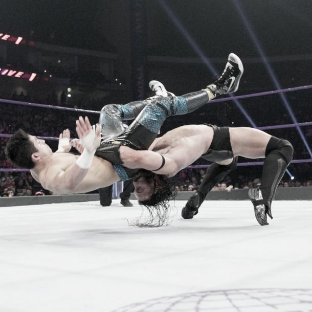 Neville's strength was on display. Photo- WWE.com