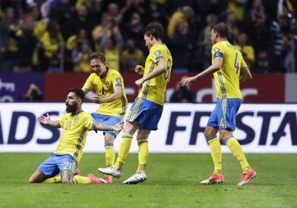 L'esultanza degli svedesi dopo il gol-vittoria contro la Francia | twitter