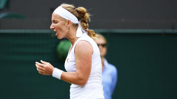 Kuznetsova showing her frustration in her match against Sloane Stephens in the third round of Wimbledon. Photo by Sky Sports