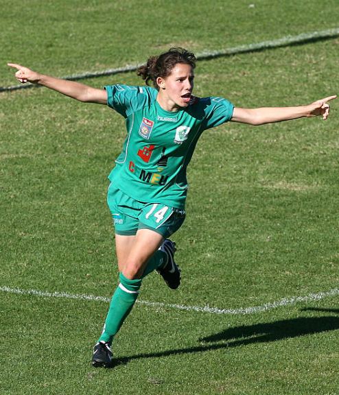 16-year old Ashleigh Sykes celebrates a goal six weeks into her professional career for Canberra United in the Westfield W-League. | Photo: Paul Kane - Getty Images