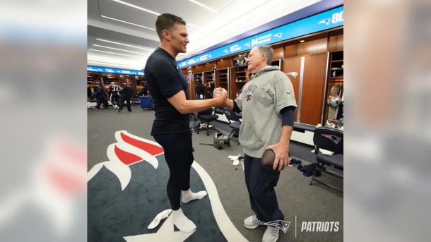 Tom Brady e Bill Belichick, seu treinador por 20 anos | Foto: David Silverman/New England Patriots