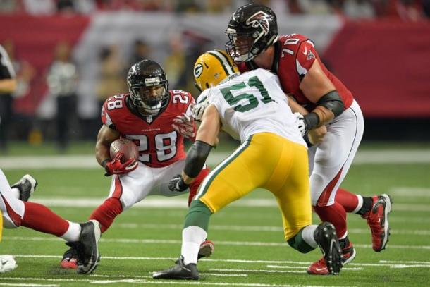 Terron Ward (#28) rushed for 46 yards on six carries during Atlanta's 33-32 win over Green Bay in Week 8. Source- Dale Zanine-USA Today Sports