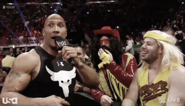 The Rock goes off script to speak to fans dressed as WWE Legends (image: uproxx.com)