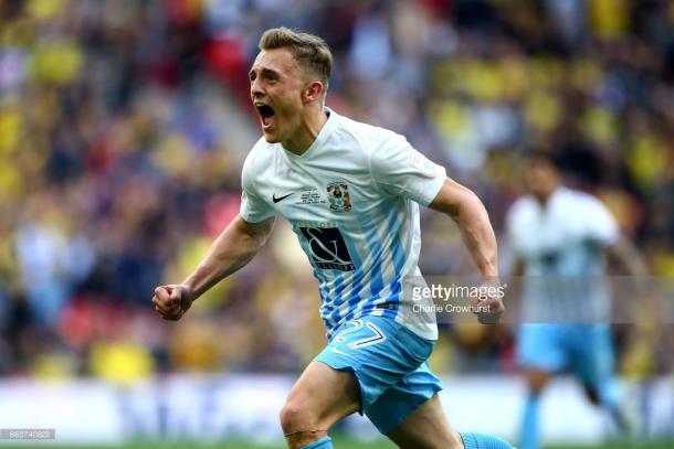 Thomas celebrates his winning goal at Wembley in the 2016/17 EFL Trophy final | Photo: Getty/ Charlie Crowhurst