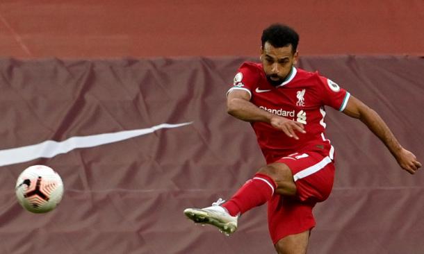 Salah en el momento del golpeo que supuso el 2-0 / FOTO: Liverpool