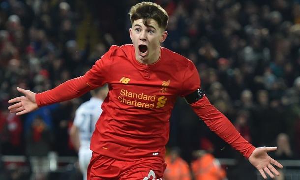 Woodburn celebra su primer gol con el primer equipo | Foto: Liverpool FC